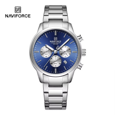 NAVIFORCE NF8076 Stainless Steel Fashion Casual Business Chronograph Luminous Date Display Quartz Watch For Men - Royal Blue Silver